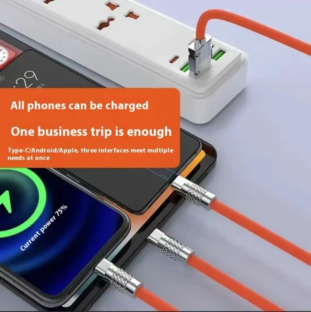 3-in-1 120W 6A Fast Charging Cable (Zinc Alloy Multi-Connector)
