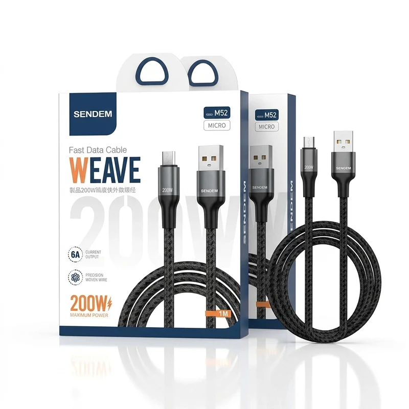 SENDEM 200W 6A Braided Micro USB Cable (1M High-Speed Fast Charging)