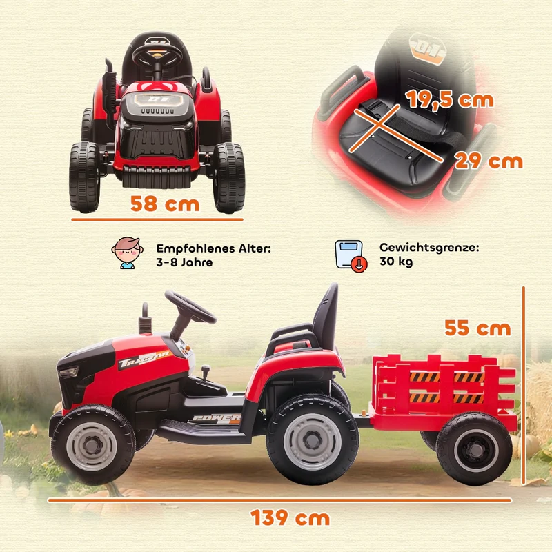 Elektrischer Kinder Traktor Anhänger Kinderfahrzeug Elektrotraktor