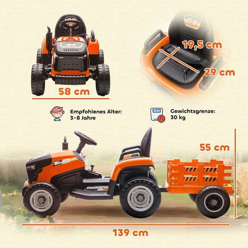 Elektrischer Kinder Traktor Anhänger Kinderfahrzeug Elektrotraktor