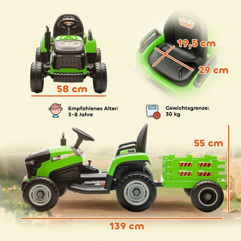 Elektrischer Kinder Traktor Anhänger Kinderfahrzeug Elektrotraktor