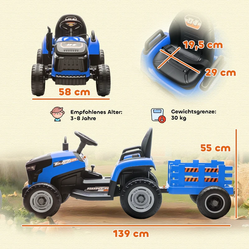 Elektrischer Kinder Traktor Anhänger Kinderfahrzeug Elektrotraktor