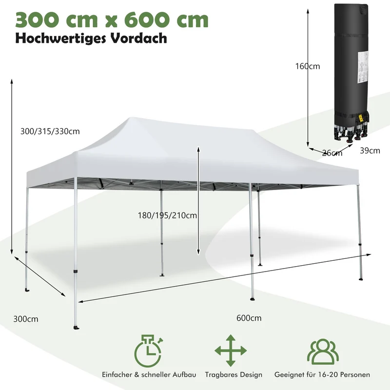 Faltpavillon 3x6m Pop Up Pavillon Gartenpavillon Wasserdicht