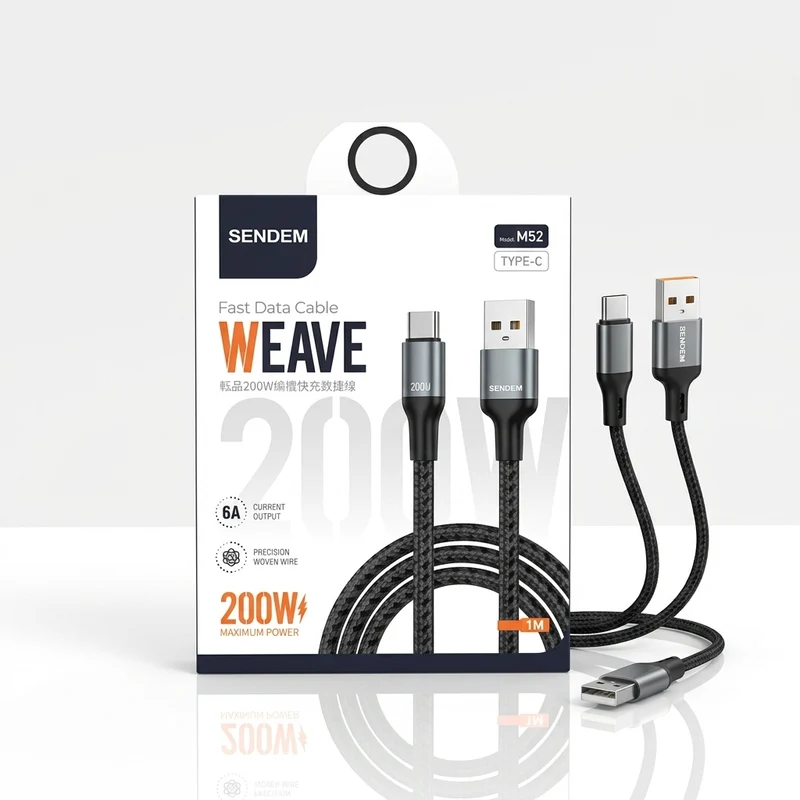 SENDEM 200W Type C USB Fast Charging Data Cable 2 in 1
