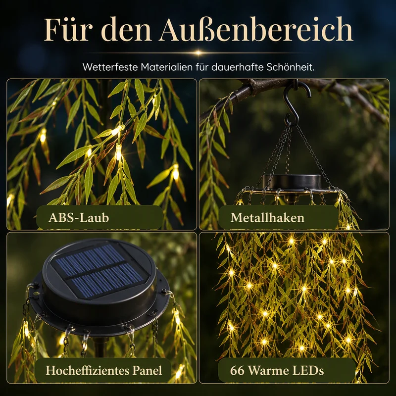 Solarbetriebene Weidenblatt-Hängelichterkette