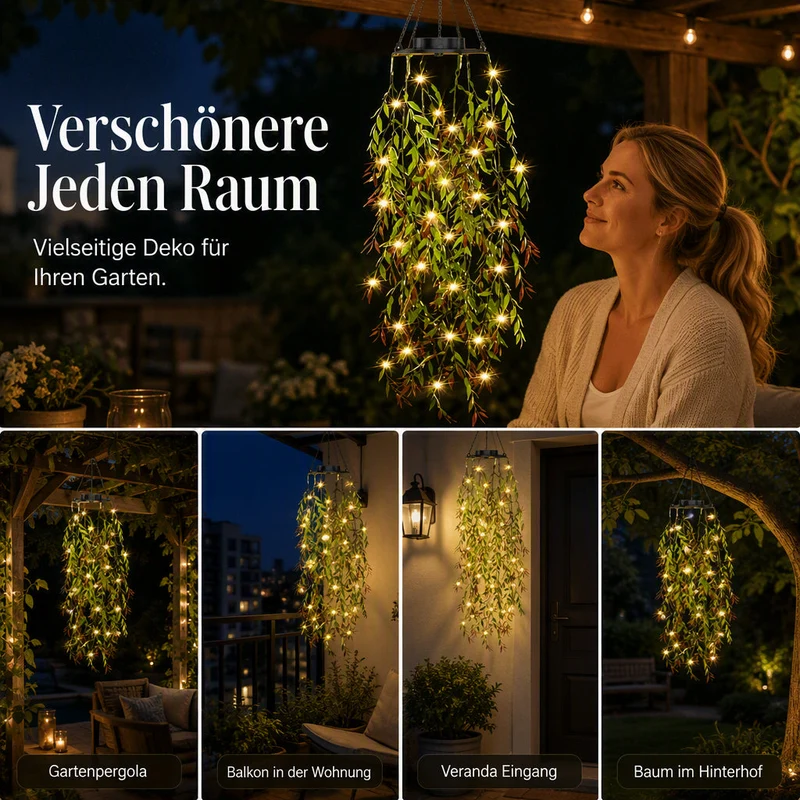 Solarbetriebene Weidenblatt-Hängelichterkette
