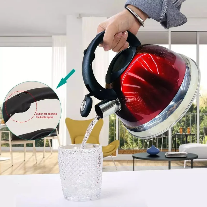 Whistling Water Kettle Stainless Steel 3L Red