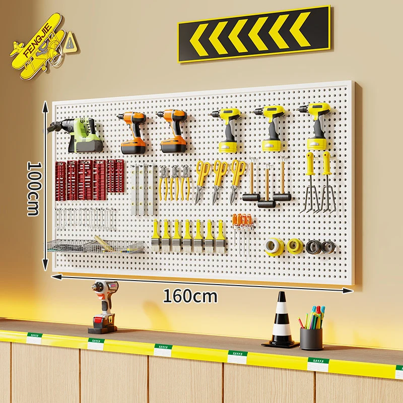 Wandmontierter perforierter Metallwerkzeug-Pegboard-Organizer mit Magnetstreifen und Mehrfachhaken