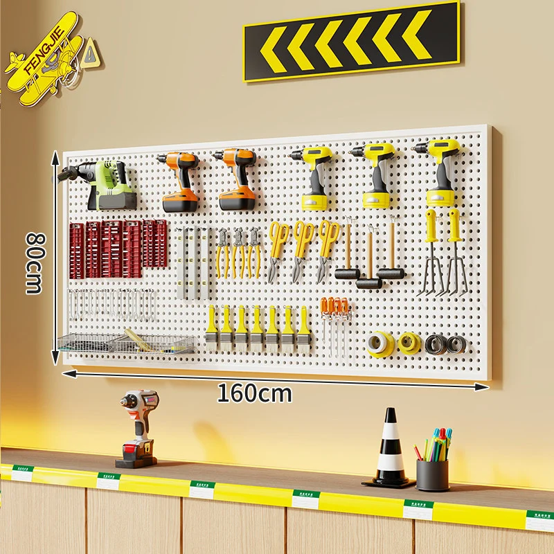 Wandmontierter perforierter Metallwerkzeug-Pegboard-Organizer mit Magnetstreifen und Mehrfachhaken