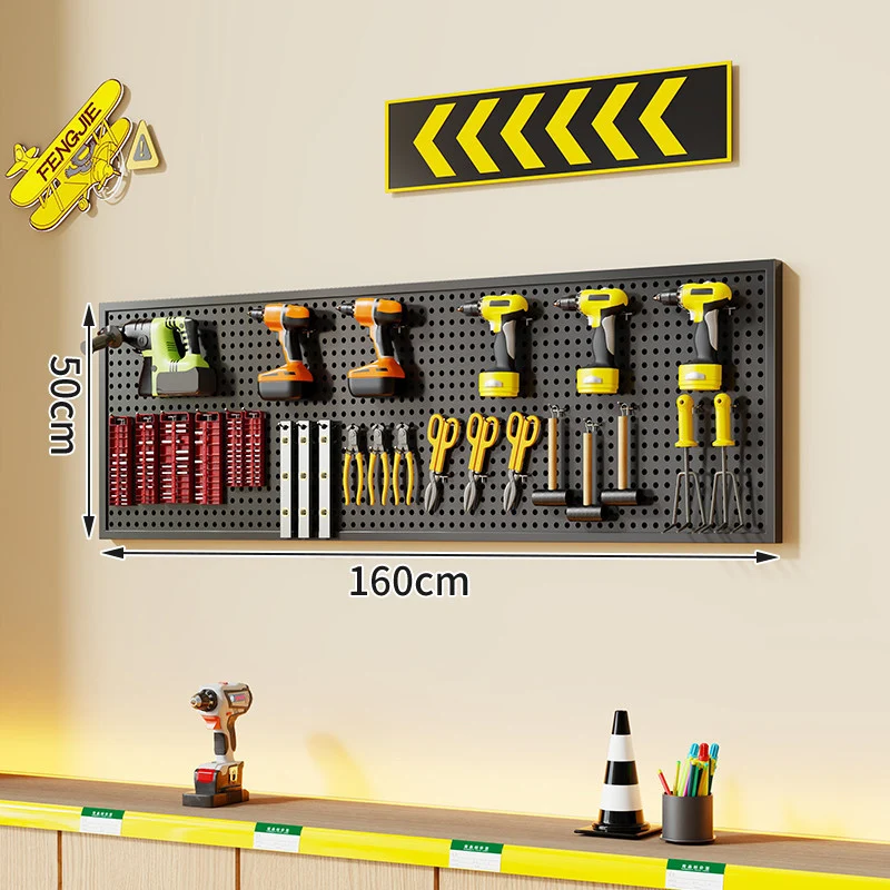 Wandmontierter perforierter Metallwerkzeug-Pegboard-Organizer mit Magnetstreifen und Mehrfachhaken