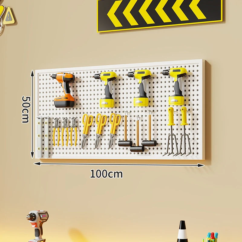 Wandmontierter perforierter Metallwerkzeug-Pegboard-Organizer mit Magnetstreifen und Mehrfachhaken