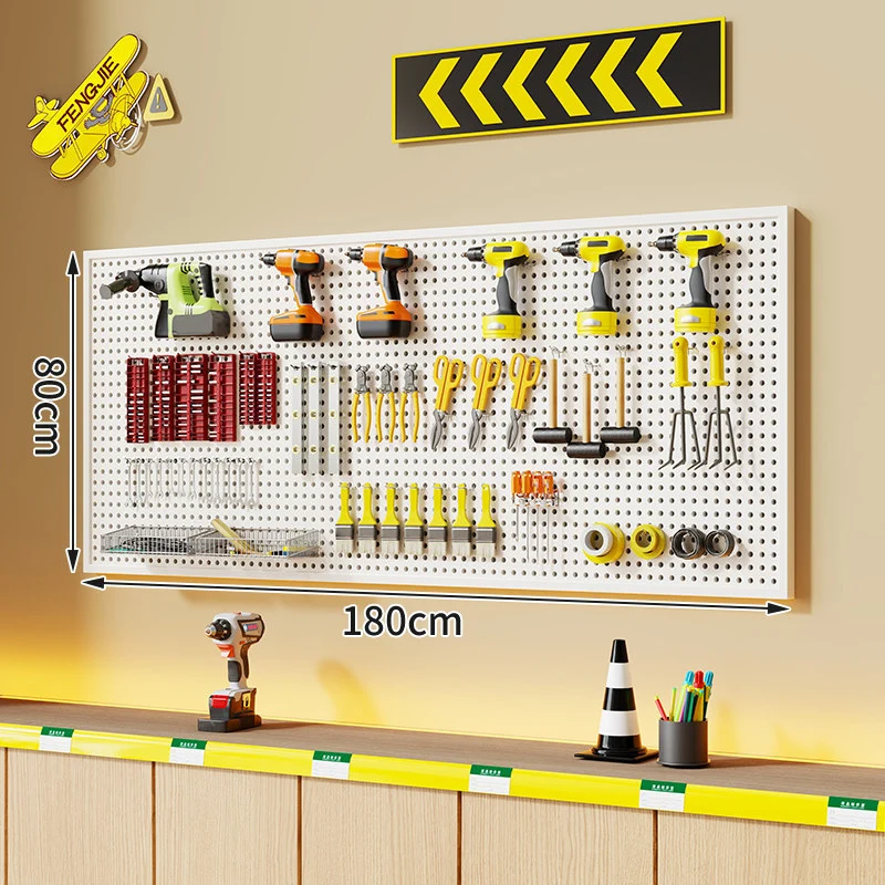 Wandmontierter perforierter Metallwerkzeug-Pegboard-Organizer mit Magnetstreifen und Mehrfachhaken