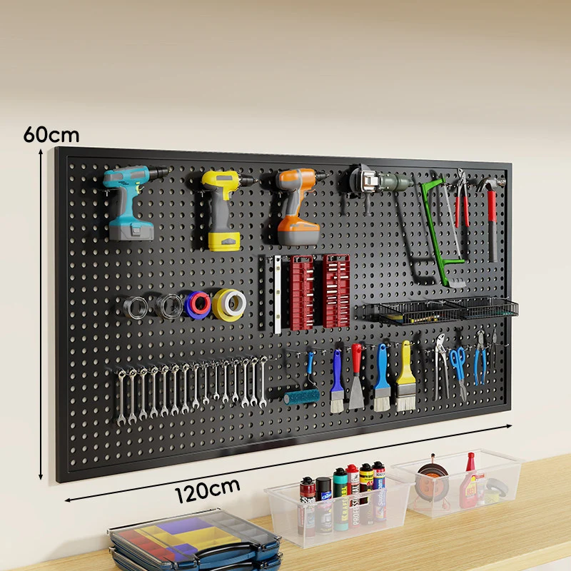 Wandmontierter Lochblech-Werkzeug-Pegboard-Organizer mit modularen Haken und Drahtkörben