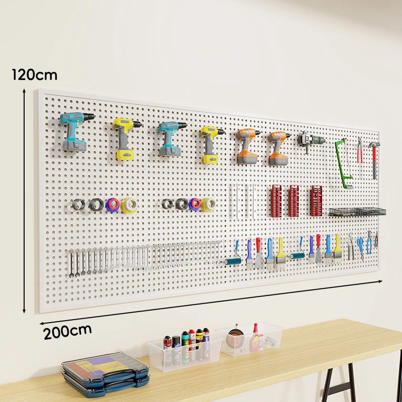 Wandmontierter Lochblech-Werkzeug-Pegboard-Organizer mit modularen Haken und Drahtkörben