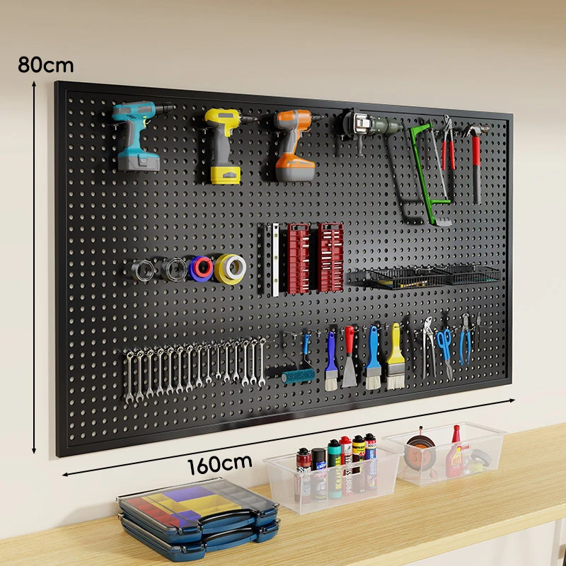 Wandmontierter Lochblech-Werkzeug-Pegboard-Organizer mit modularen Haken und Drahtkörben
