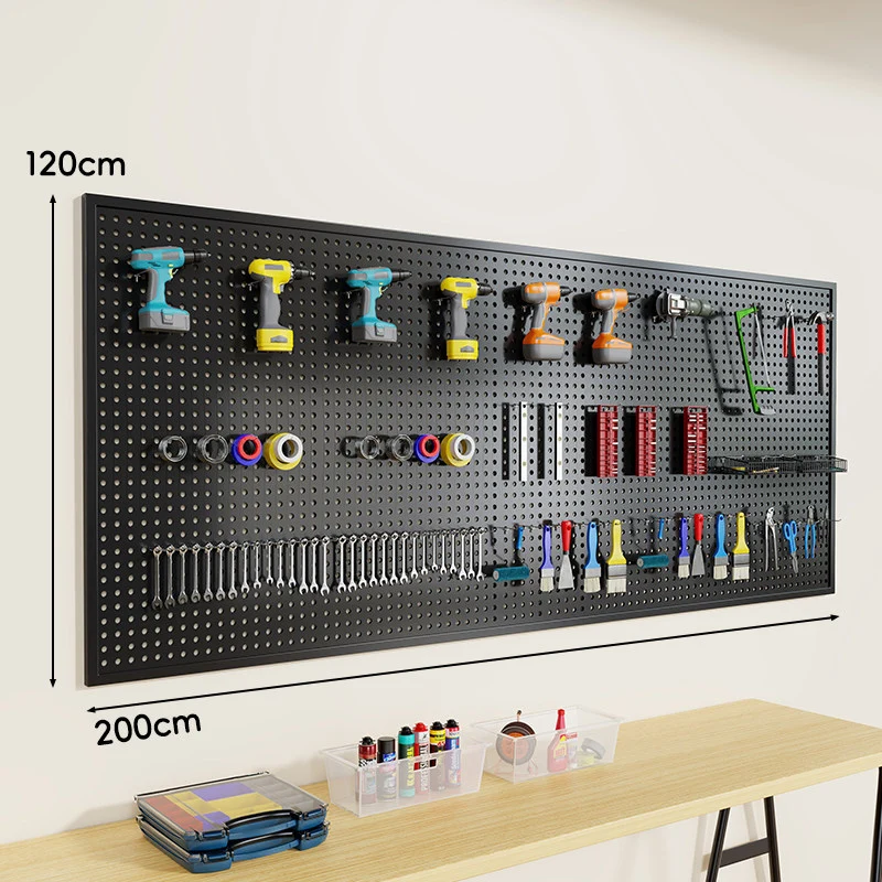 Wandmontierter Lochblech-Werkzeug-Pegboard-Organizer mit modularen Haken und Drahtkörben