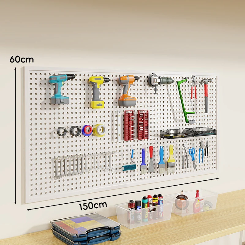 Wandmontierter Lochblech-Werkzeug-Pegboard-Organizer mit modularen Haken und Drahtkörben