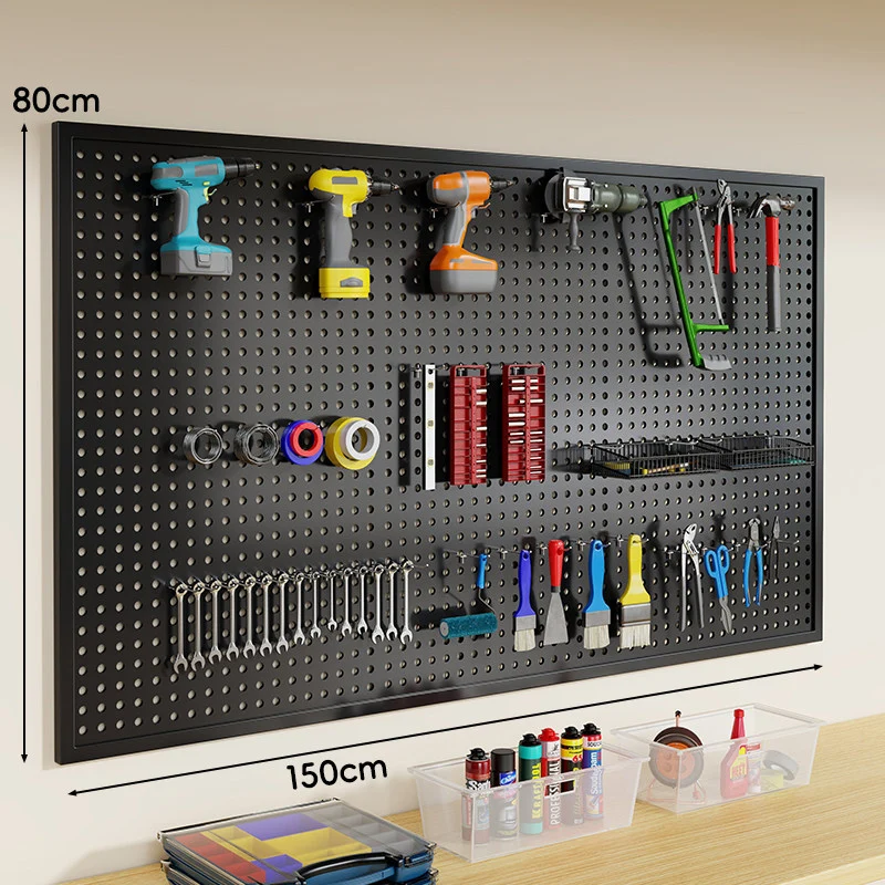Wandmontierter Lochblech-Werkzeug-Pegboard-Organizer mit modularen Haken und Drahtkörben
