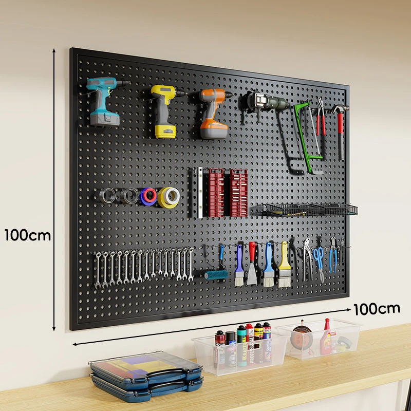 Wandmontierter Lochblech-Werkzeug-Pegboard-Organizer mit modularen Haken und Drahtkörben
