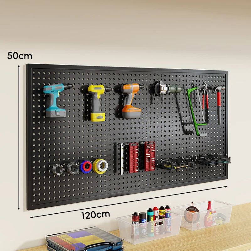Wandmontierter Lochblech-Werkzeug-Pegboard-Organizer mit modularen Haken und Drahtkörben