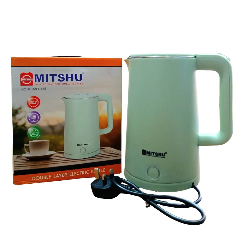 Mitshu MEK-115 Double Layer Electric Kettle (Cordless Rapid-Boil Tea & Coffee Maker)