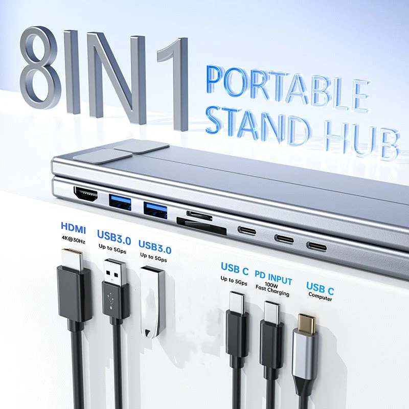 💻 50% RABATT! ⚡ 2-in-1 USB-C Dockingstation & Laptopständer – 8 Ports, 4K HDMI & Höhenverstellbar für Mehr Produktivität 🖥️