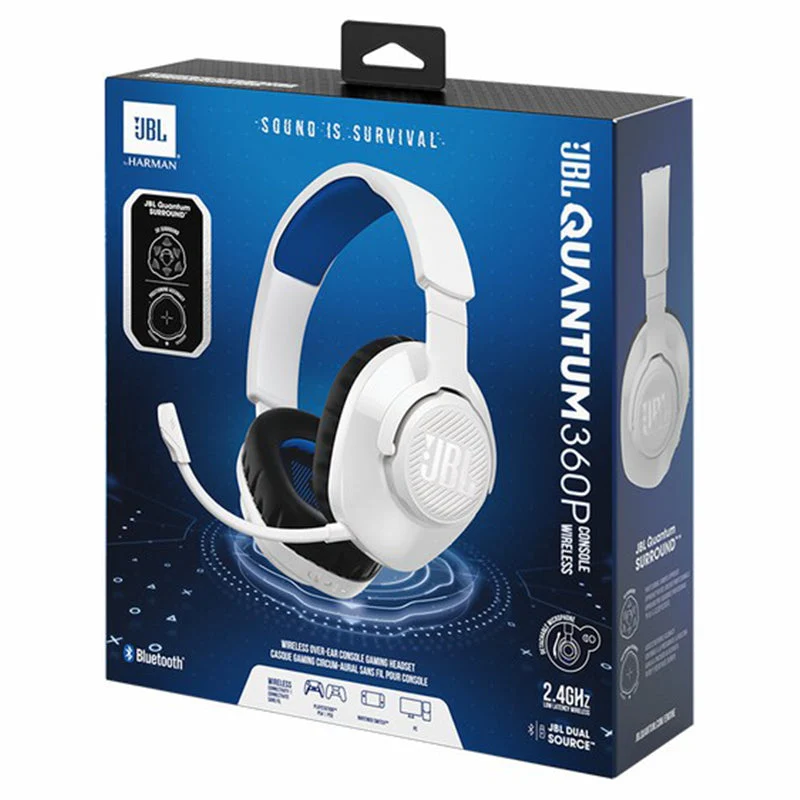JBL Quantum 360P Console Over-Ear Wireless Bluetooth Gaming-Headset - Weiß & Blau | JBLQ360PWLWHTBLU