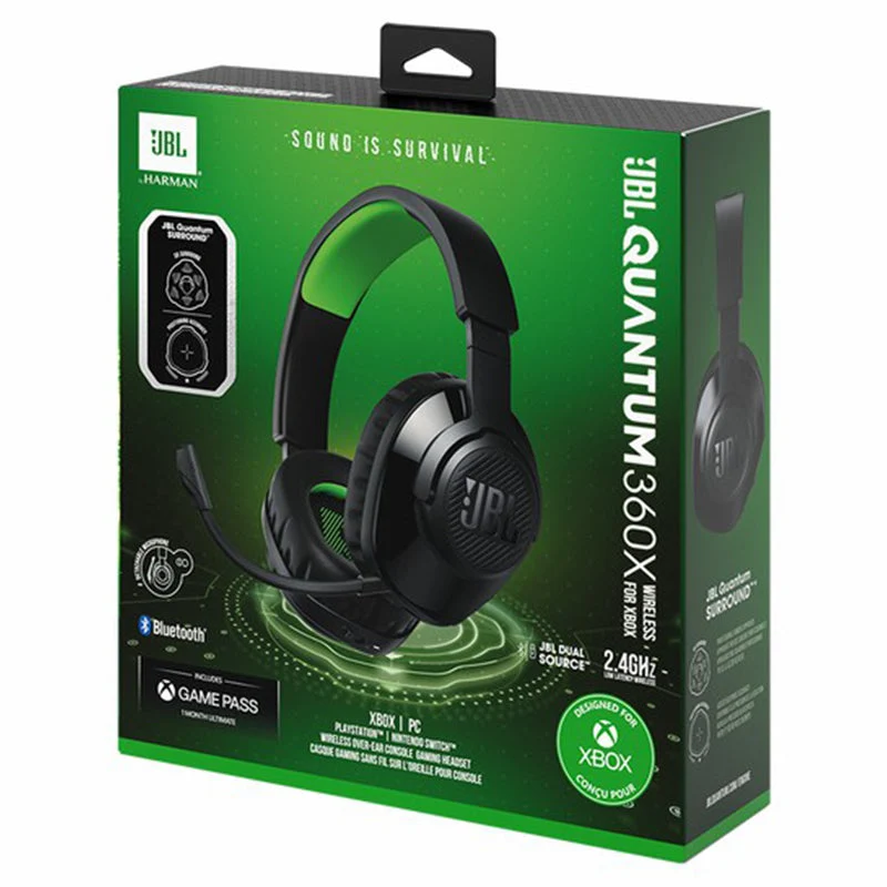 JBL Quantum 360X Console Over-Ear Wireless Bluetooth Gaming-Headset - Schwarz & Grün | JBLQ360XWLBLKGRN