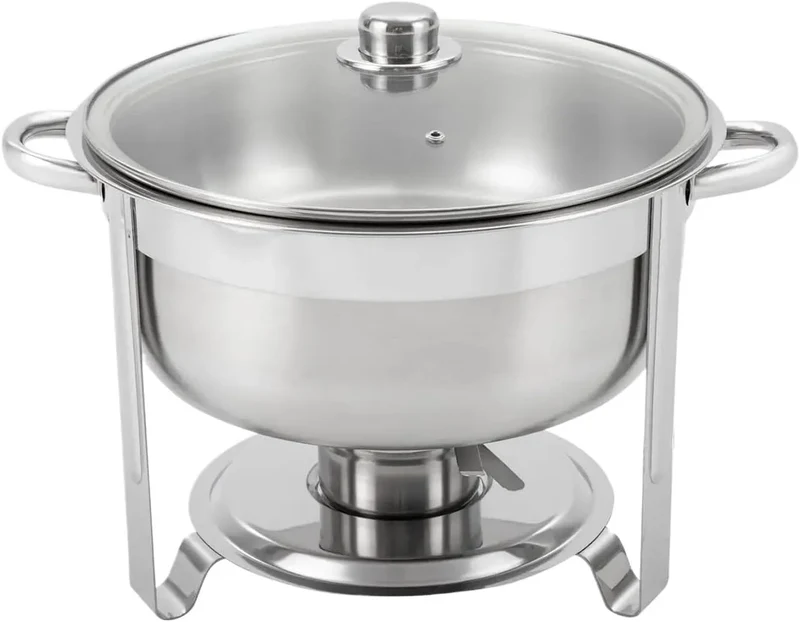 Produkt 5 Liter Edelstahl-Speisewärmer Mit Glasdeckel, Runder Speisewärmer, Doppelbehälter for Catering-Buffets Und Partys Gute WäRmespeicherung
