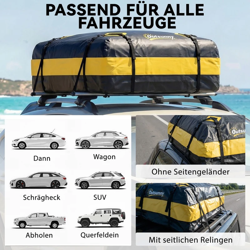 Dachbox Auto 425L Wasserdicht Gepäckbox Dachtasche Dachträgerbox