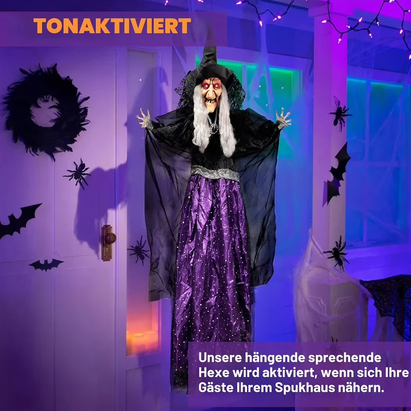 Halloween Sprechende Animierte LED Hexe Dekoration