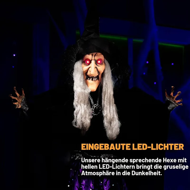 Halloween Sprechende Animierte LED Hexe Dekoration