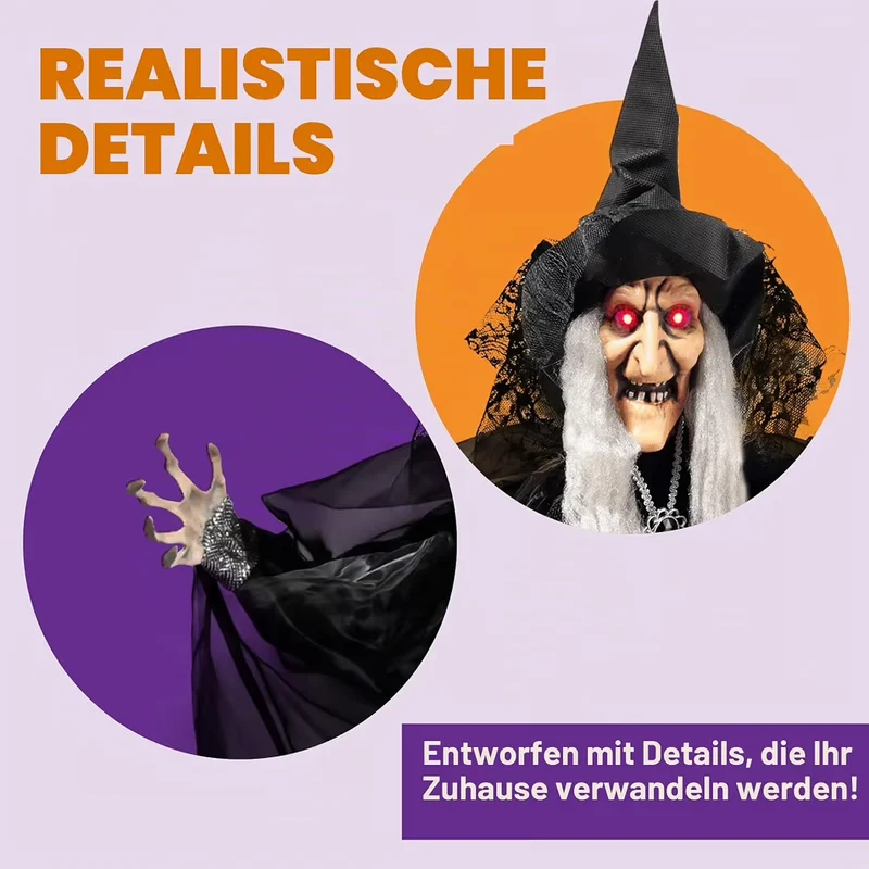 Halloween Sprechende Animierte LED Hexe Dekoration