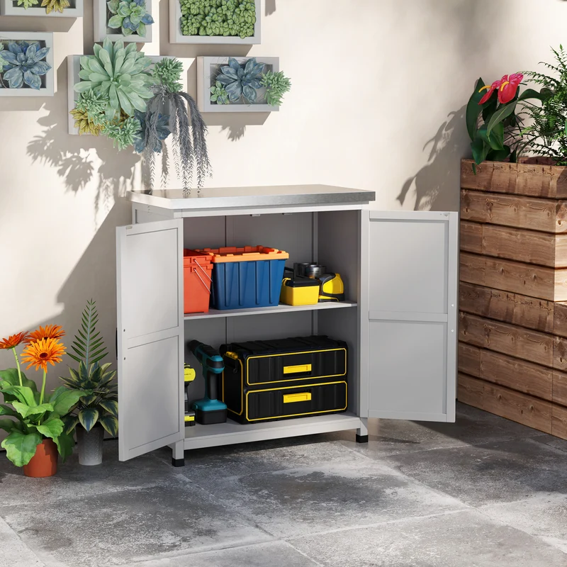 Gartenschrank Arbeitstisch Gartenmöbel Außenschrank Arbeitsfläche Werkzeugschrank