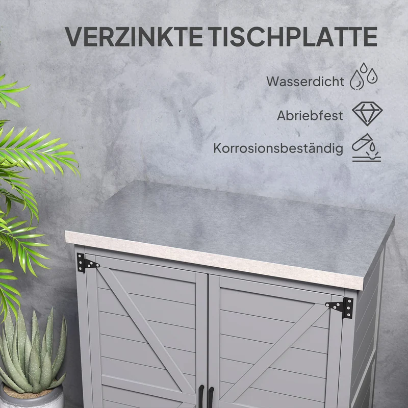 Gartenschrank Arbeitstisch Gartenmöbel Außenschrank Arbeitsfläche Werkzeugschrank