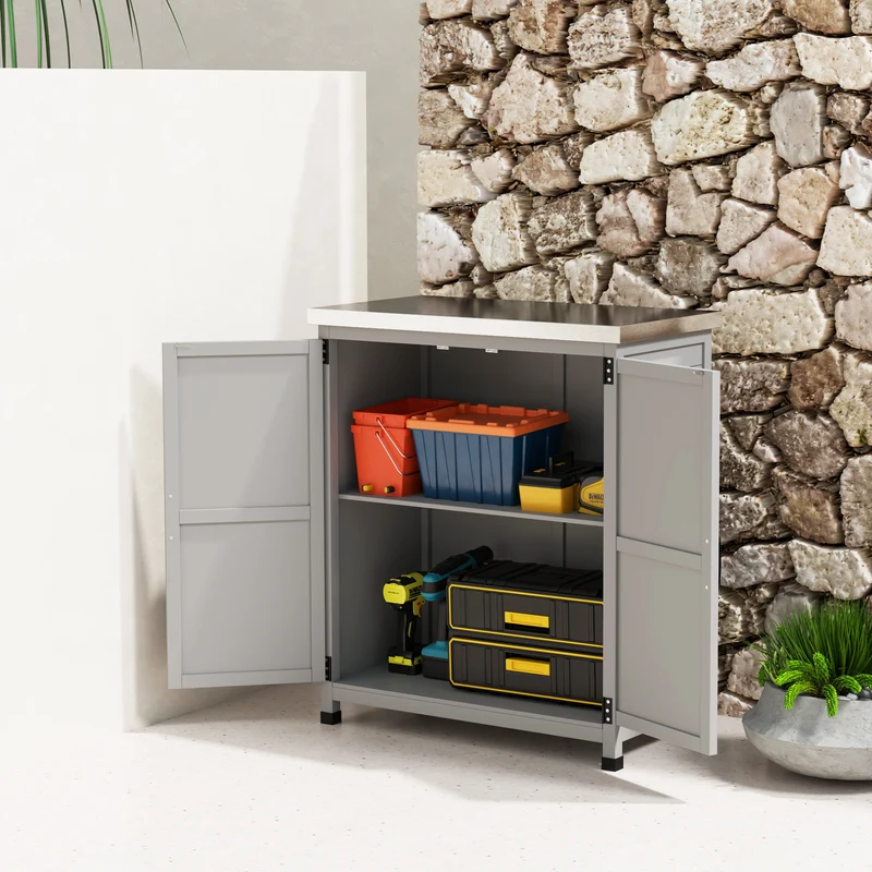 Gartenschrank Arbeitstisch Gartenmöbel Außenschrank Arbeitsfläche Werkzeugschrank