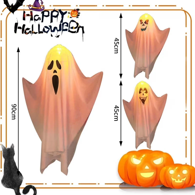 3x Halloween LED Geisterdeko Lichterkette Dekoration Geist