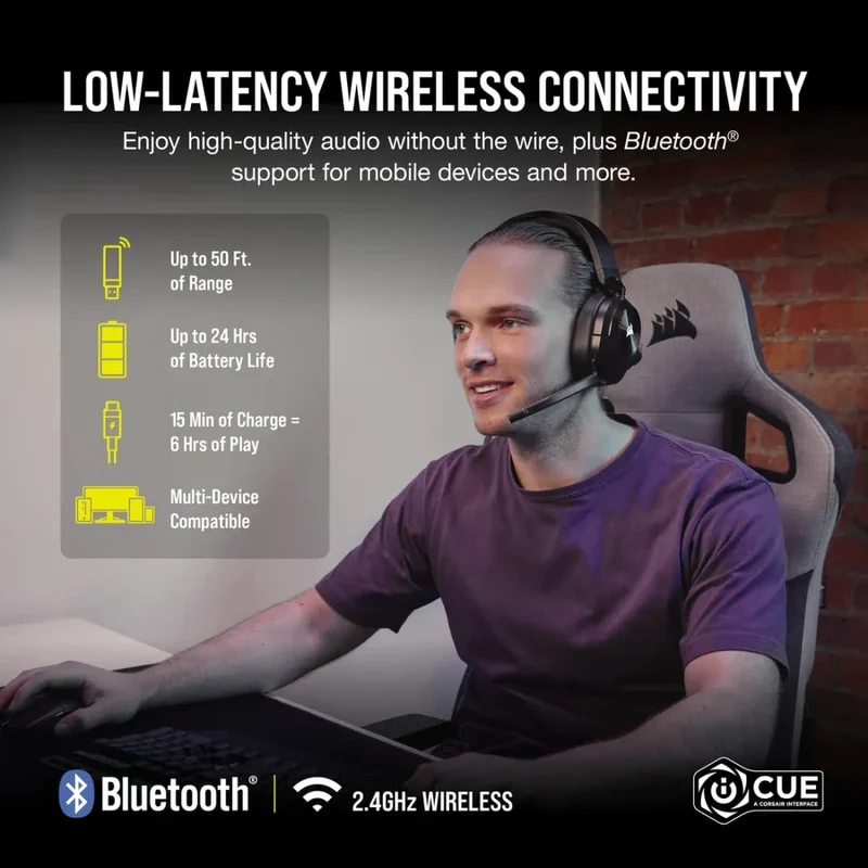 Corsair HS55 Over-Ear Wireless Bluetooth Gaming-Headset - Carbon | 106-CA-9011280-EU