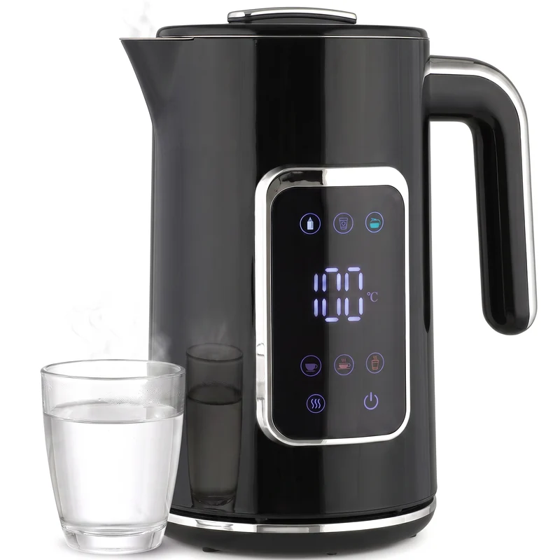 1.7L 3000W Electric Kettle, Fast Boil with LED, Adjustable Temp, Keep Warm - Black