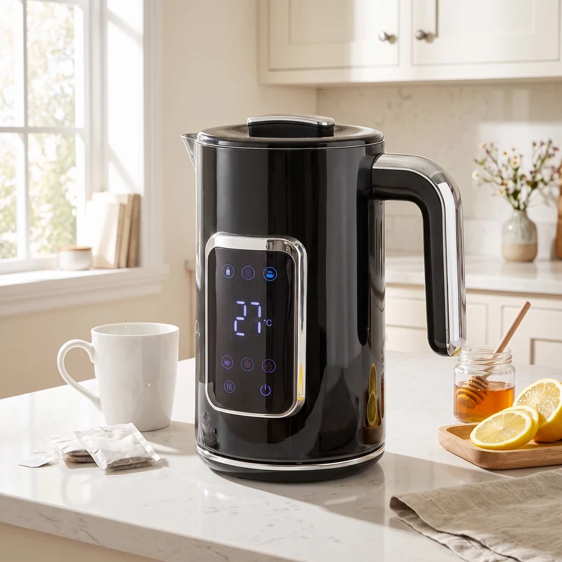 1.7L 3000W Electric Kettle, Fast Boil with LED, Adjustable Temp, Keep Warm - Black