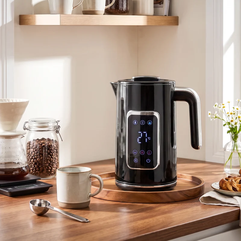 1.7L 3000W Electric Kettle, Fast Boil with LED, Adjustable Temp, Keep Warm - Black