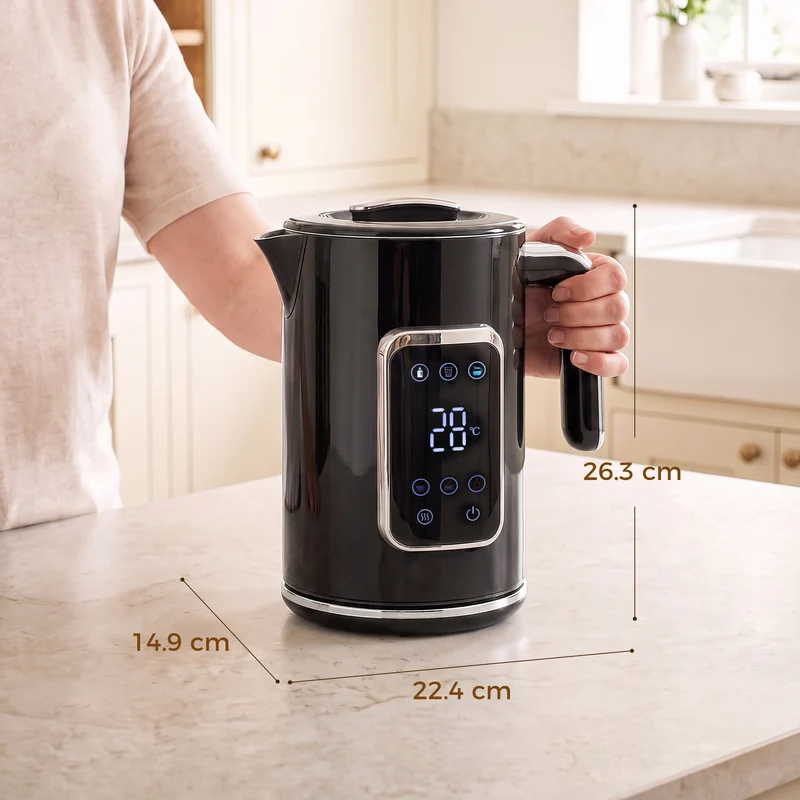 1.7L 3000W Electric Kettle, Fast Boil with LED, Adjustable Temp, Keep Warm - Black