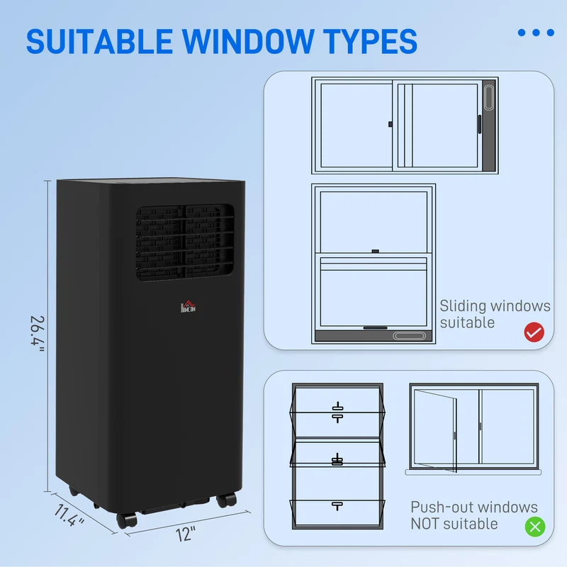 8000 BTU Mobile Air Conditioner, 345 Sq. Ft., AC Unit with Dehumidifier, Sleep, 24H Timer On/Off, Window Kit, Black