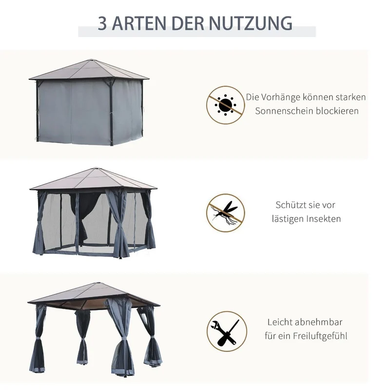 3x3m Pavillon Gartenpavillon Pergola Überdachung Partyzelt inkl. Seitenteile