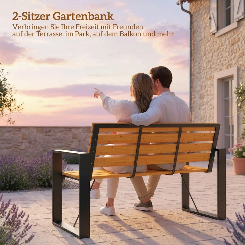 Gartenbank 2 Sitzer Holzbank Lamelldesign Sitzbank