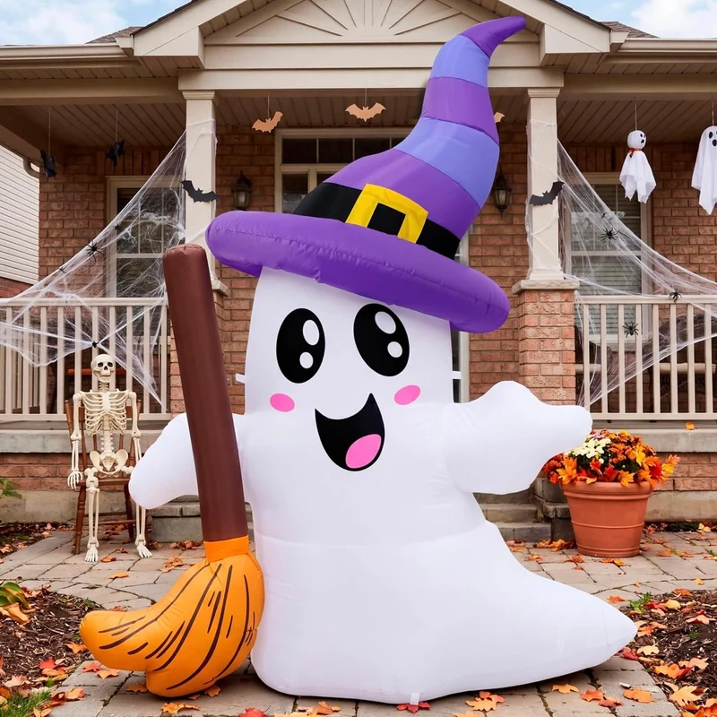 Aufblasbare Halloween Geisterdeko Dekoration Geist Besen