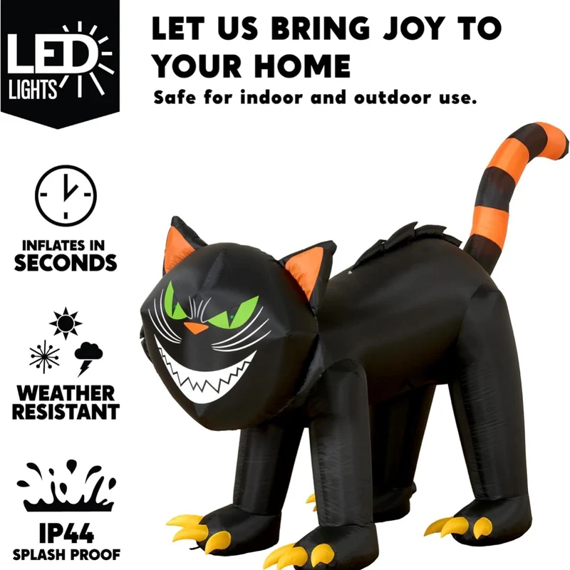Aufblasbare LED Halloween Katze Beweglicher Kopf Deko 213cm