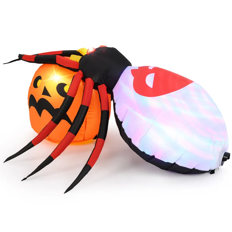 Aufblasbare Halloween Spinne Kürbis Dekoration LED Discolicht 180cm