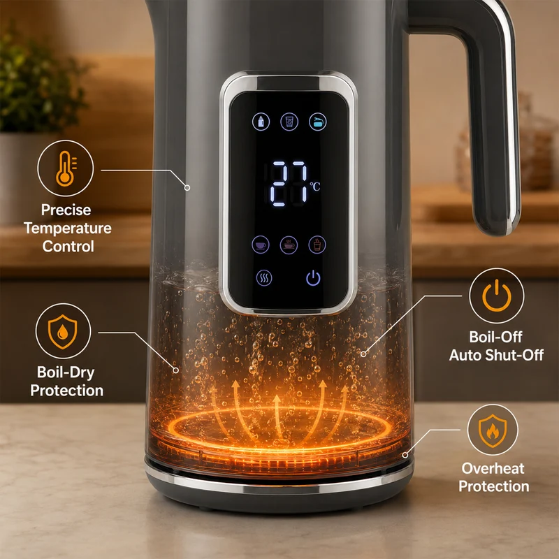 1.7L Fast Electric Kettle with LED Display, Adjustable Temp, Keep Warm, Grey