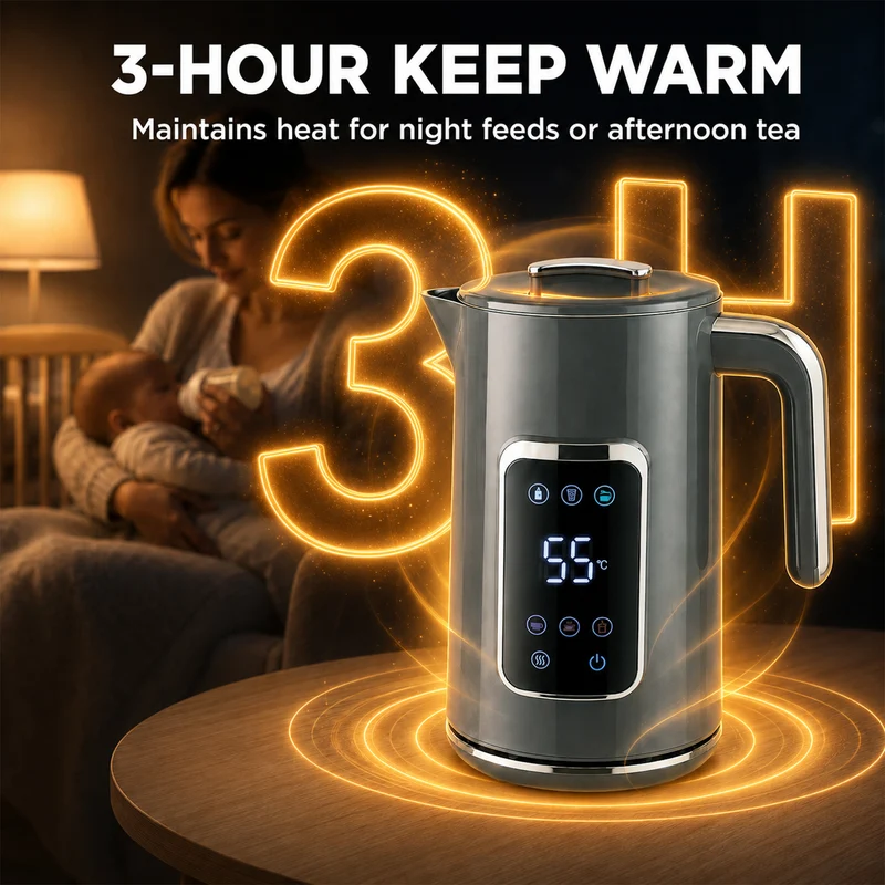 1.7L Fast Electric Kettle with LED Display, Adjustable Temp, Keep Warm, Grey
